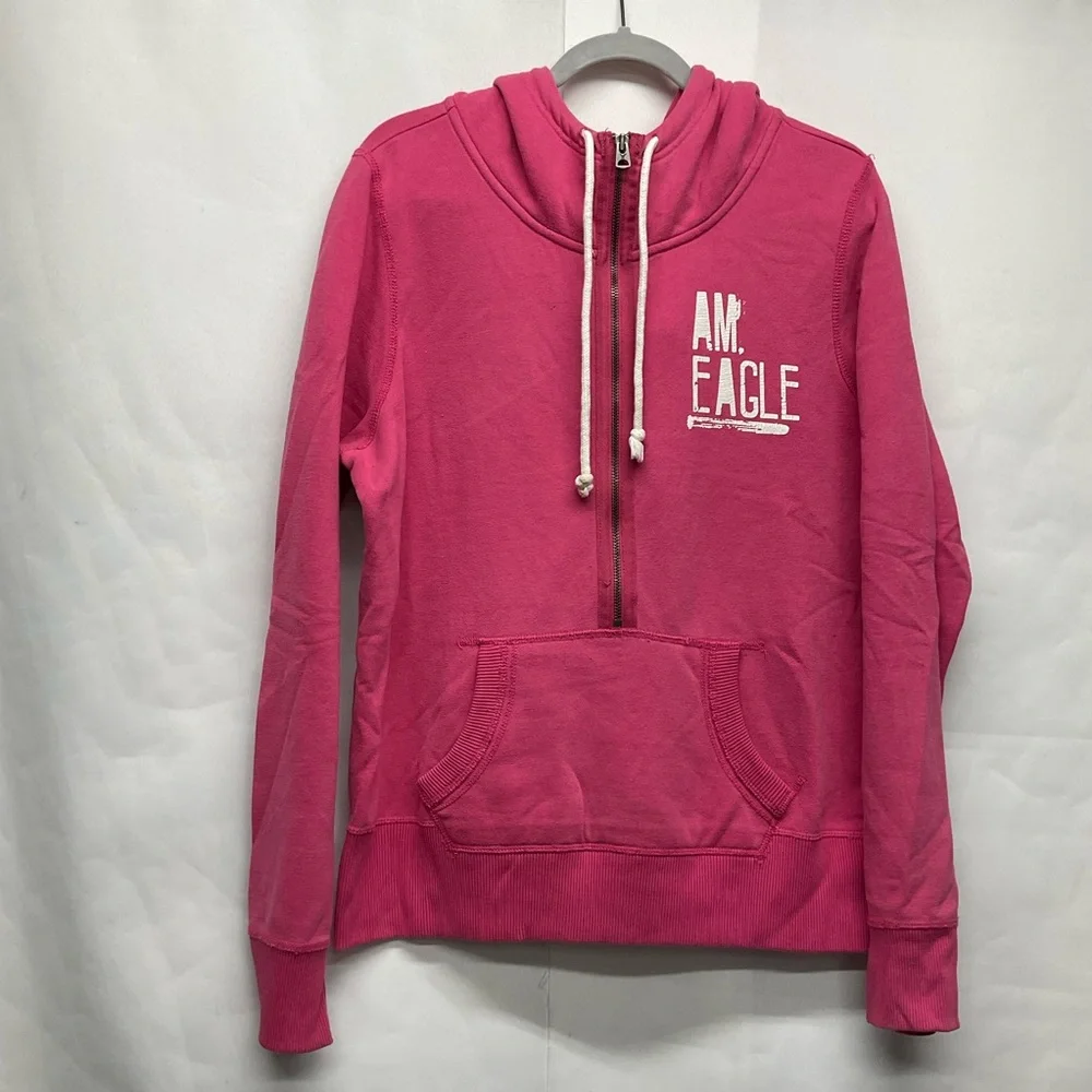 Y2K American Eagle Outfitters Women’s Half Zip Hodded Sweatshirt Sz XL Timeless - Picture 2 of 10